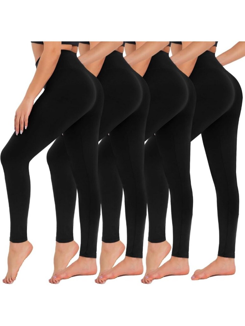 High Waisted Tummy Control Leggings for Women - 4 Pack Yoga Pants, Plus Size